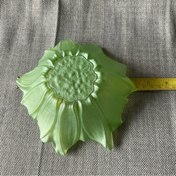 Akcam Floral Glass Bowl Green Frosted Iridescent Turkish Art Glass Handmade - Picture 5 of 13